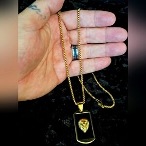 GOLD Stainless Steel Lux Lion Pendant And 2mm×22in Necklace...25124